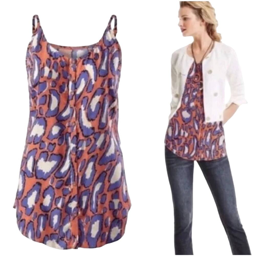 Cabi Womens tank blouse Style 5040 orange purple pattern button down Size XS